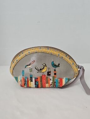Fossil | Women's Key-Per Birds Gray Teal Yellow Zip Cosmetics Travel Bag